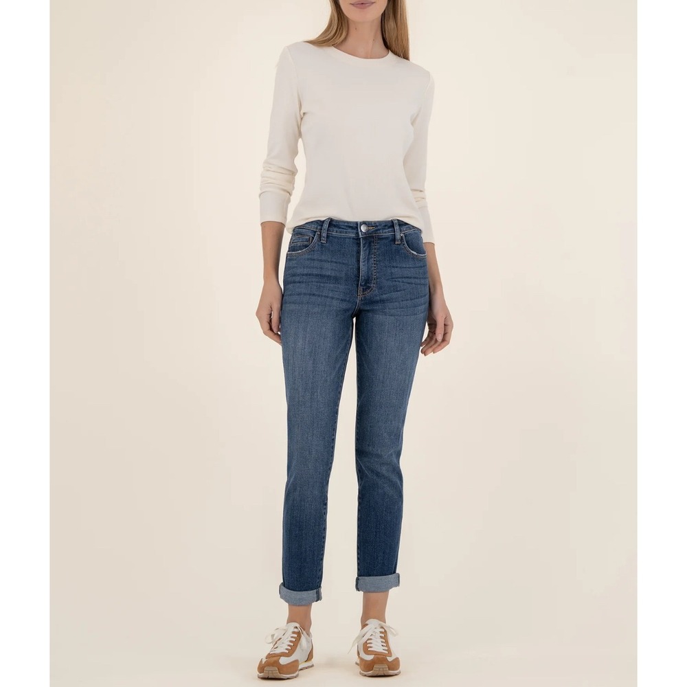 KUT From The Kloth Catherine‎ Boyfriend Jeans Medium Wash Distressed Size 10